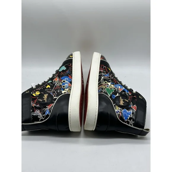 Christian Louboutin Louis Junior Graffiti Print Black Leather High Top 44
